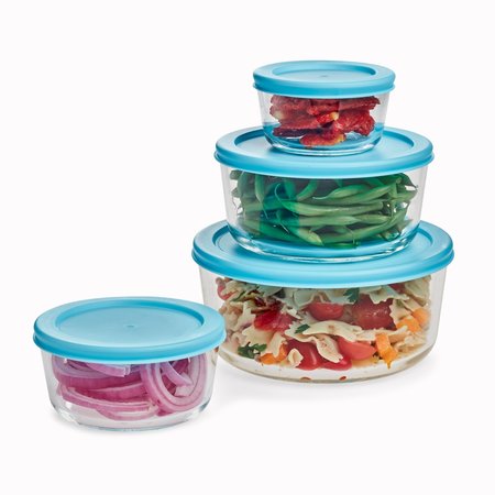 Snow Joe EatNeat 8Piece Set of 4 Round Glass Storage Containers W Lids JV401RD